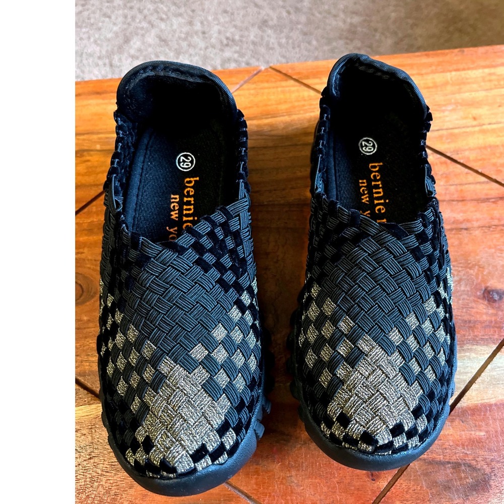 Bernie Mev Kids Black Gold Woven Elastic Slip On Shoes Size‎ 29 EU US 11.5-12